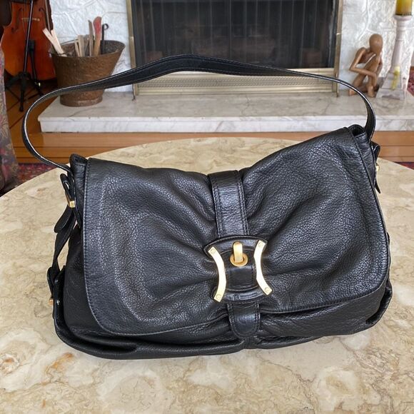 B. Makowsky Extra Large Black Leather Hobo Shoulder Bag - Picture 1 of 13
